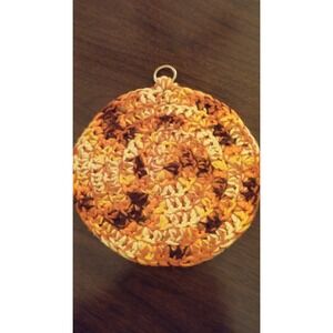 Vintage orange, yellow and brown crochet circular potholder